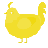 A yellow chicken with a head pattern