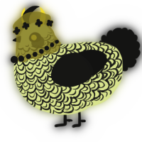A lemon and black chicken with a double-lace pattern