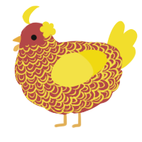 A red and yellow chicken with a double-lace pattern