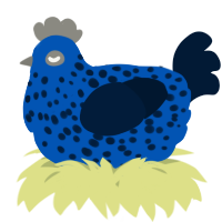 A ultramarine and tumblr chicken with a speckle pattern