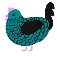 A teal and black chicken with a lace pattern