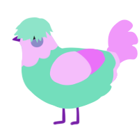 A mint and lavender chicken with a head pattern