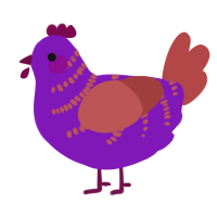 A violet and red chicken with a half-bar pattern