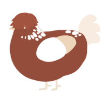 A russet and cream chicken with a neck-speckle pattern