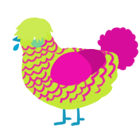A lime and fuchsia chicken with a lace pattern