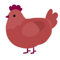 A red chicken with a head pattern