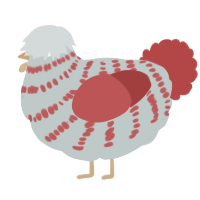 A silver and red chicken with a bar pattern