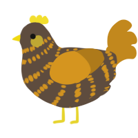 A bark and ochre chicken with a bar pattern
