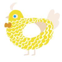 A yellow and cream chicken with a lace pattern