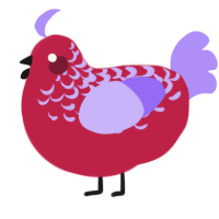 A crimson and lilac chicken with a half-lace pattern