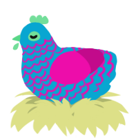 A cerulean and fuchsia chicken with a lace pattern