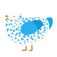 A white and sky chicken with a speckle pattern