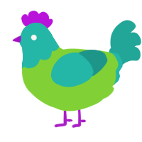 A grass and turquoise chicken with a head pattern