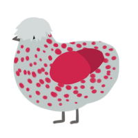 A silver and crimson chicken with a speckle pattern
