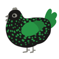 A sable and viridian chicken with a speckle pattern