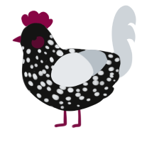 A black and mist chicken with a speckle pattern