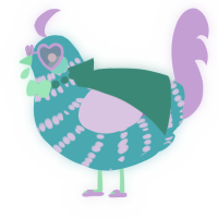A cerulean and lilac chicken with a bar pattern