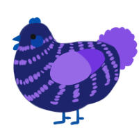 A navy and blurple chicken with a bar pattern