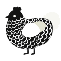 A black and white chicken with a lace pattern