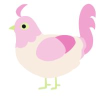 A cream and pink chicken with a head pattern