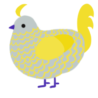 A silver and yellow chicken with a lace pattern