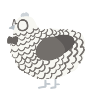 A white and grey chicken with a lace pattern