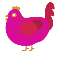 A fuchsia and crimson chicken with a half-bar pattern