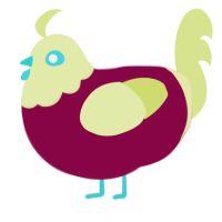 A maroon and lemon chicken with a head pattern