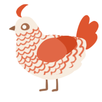 A cream and vermilion chicken with a lace pattern