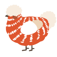 A vermilion and cream chicken with a bar pattern