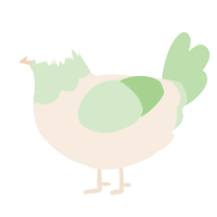 A cream and gluppy chicken with a head pattern