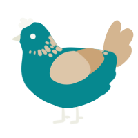 A teal and beige chicken with a neck-speckle pattern