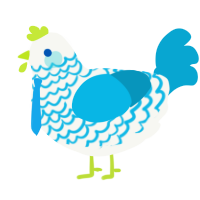 A white and cerulean chicken with a lace pattern