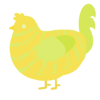 A yellow and lime chicken with a bar pattern