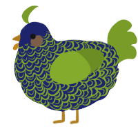 A navy and chartreuse chicken with a double-lace pattern
