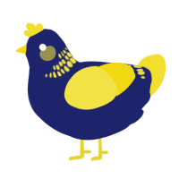 A navy and yellow chicken with a neck-band pattern