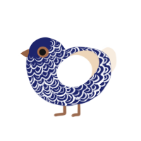 Porcelain, a navy and cream chicken with a double-lace pattern