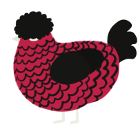 A crimson and black chicken with a lace pattern
