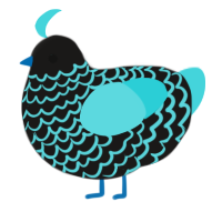 A sable and aqua chicken with a lace pattern
