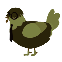 A olive and apple chicken with a head pattern