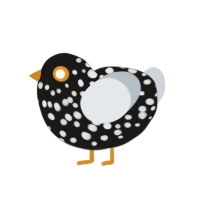 Christmas blizzard, a sable and mist chicken with a speckle pattern