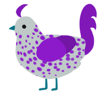 A silver and violet chicken with a speckle pattern