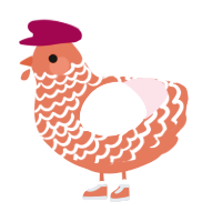 A vermilion and rose chicken with a lace pattern