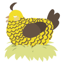 A yellow and bark chicken with a lace pattern
