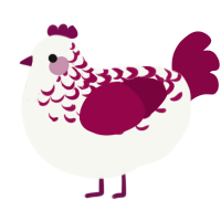 A white and maroon chicken with a half-lace pattern