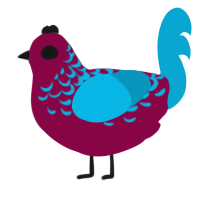 A maroon and cerulean chicken with a half-lace pattern