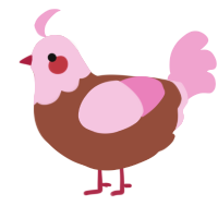 A russet and pink chicken with a head pattern