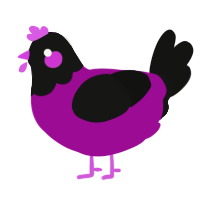 A plum and black chicken with a head pattern