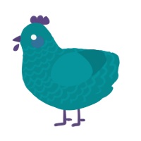 A teal chicken with a lace pattern