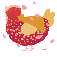 A crimson and honey chicken with a speckle pattern